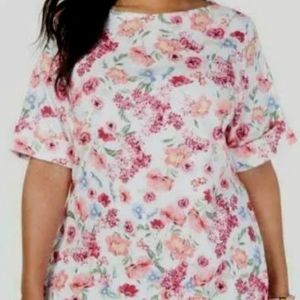 Karen Scott Plus Size Women Floral-Print Bright White Knit Top